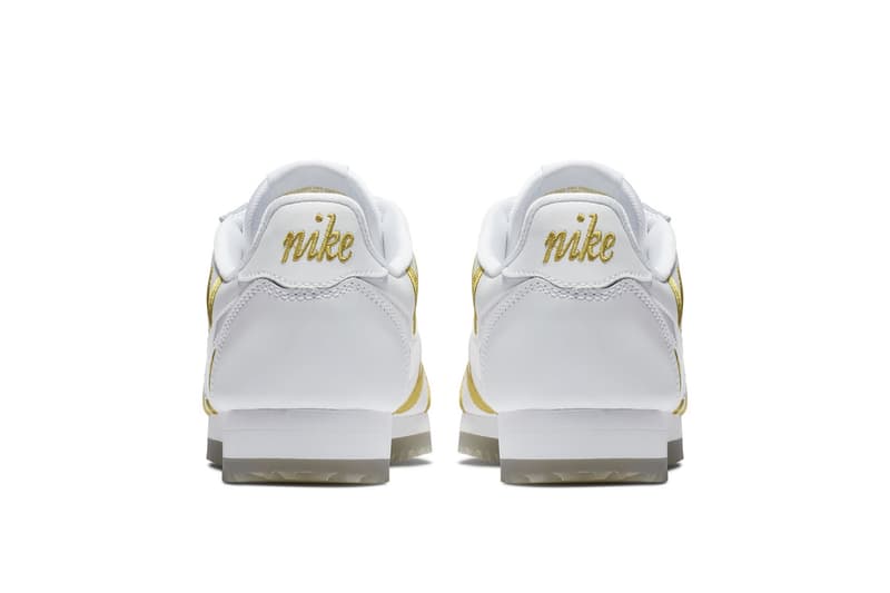 Nike Cortez White Sneaker Runner Gold Leaf Embroidery Print Pattern