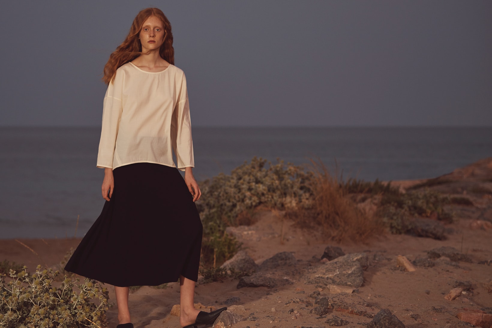 OAK + FORT Fall/Winter 2018 Collection Lookbook Top White Skirt Black