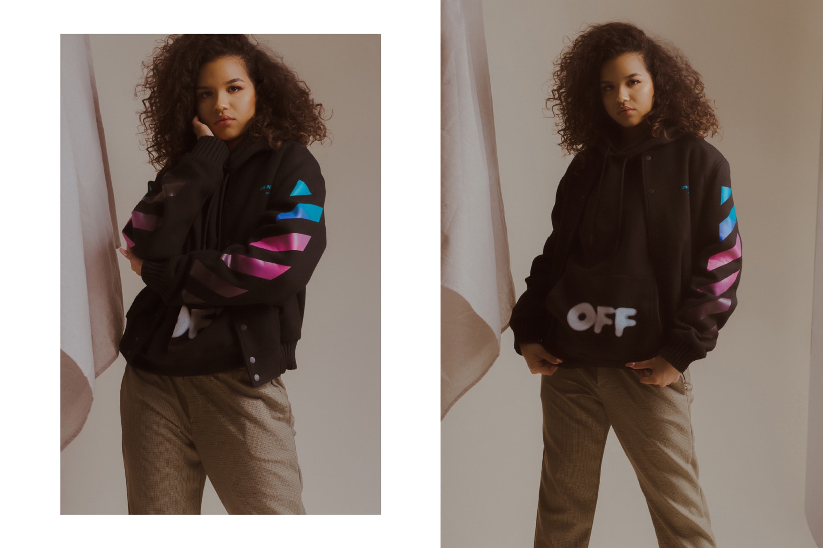 Off-White Fall/Winter 2018 Collection Editorial Diag Gradient Varsity Jacket Black