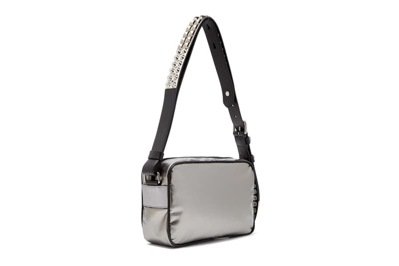 Prada's New Silver Nylon Cross-Body Bag Stud Strap Shiny Reflective