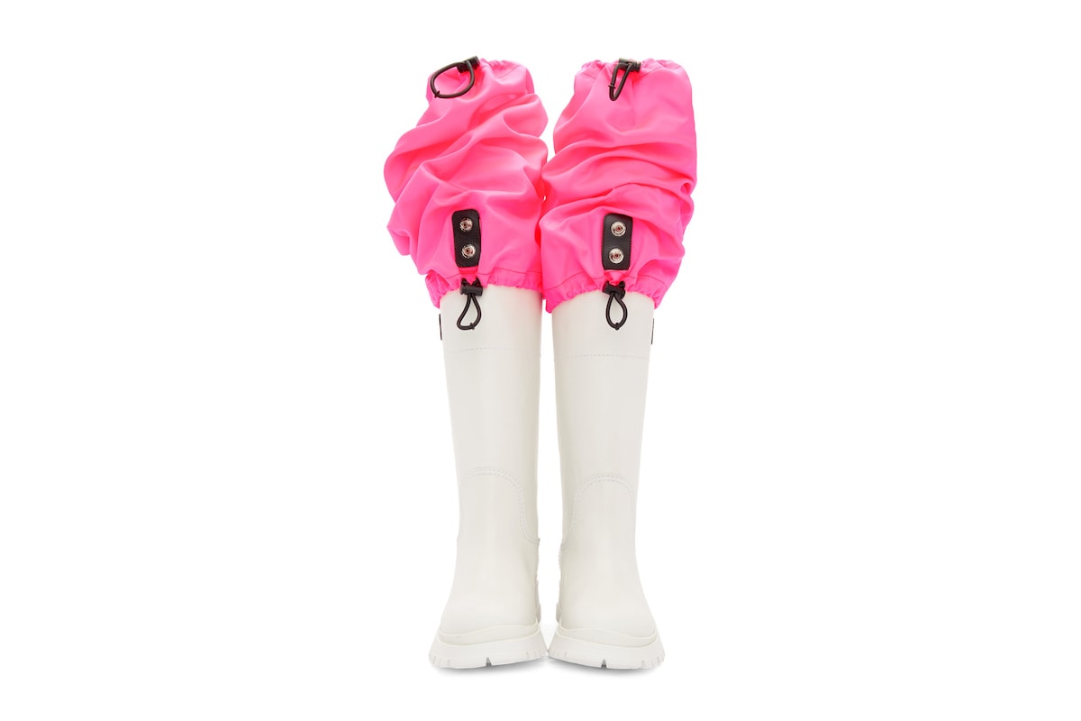 Prada White Neon Pink Rain Boots Logo Drawstring
