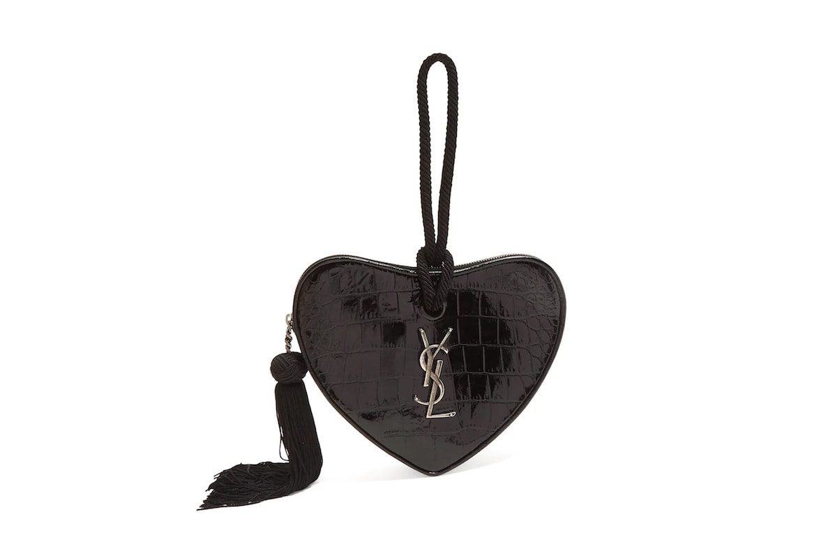 Saint Laurent YSL Yves Saint Laurent Heart Clutch Black Leather