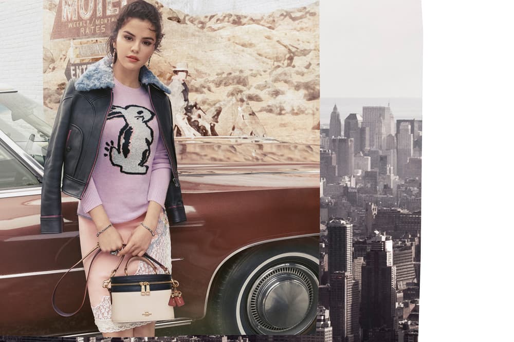 Selena Gomez Coach Campaign Second Collaboration Sweater Purple Coat Black Blue Handbag Tan