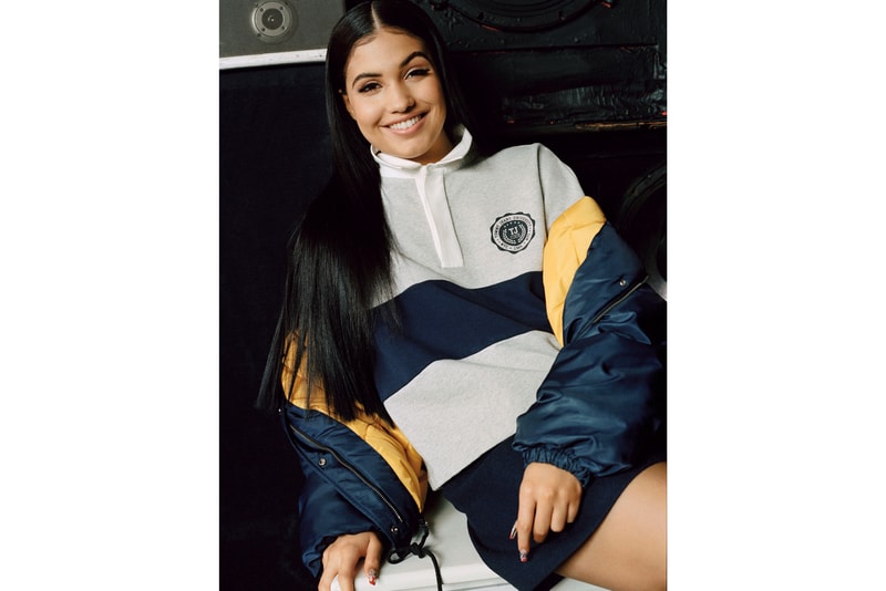 Tommy Jeans Fall/Winter 2018 Campaign Mabel Rugby Sweatshirt Grey Puffer Jacket Blue