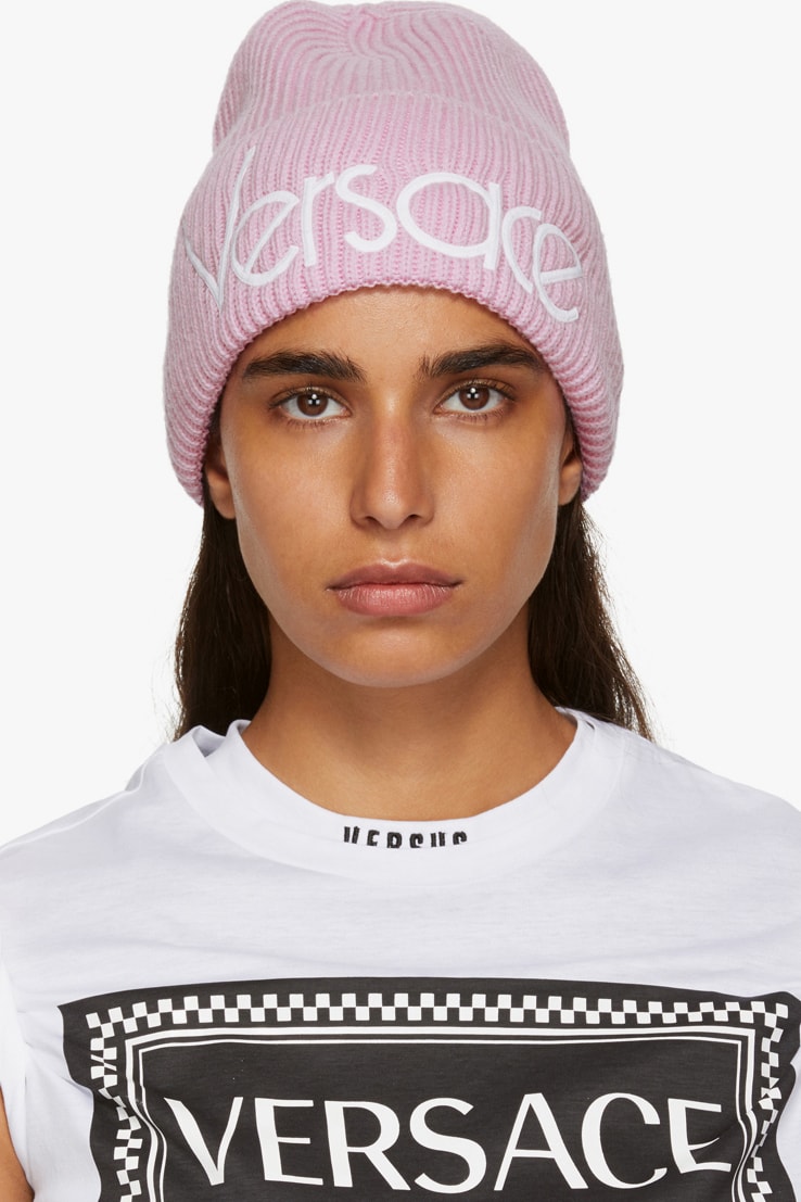 Versace Wool Logo Beanie Pink