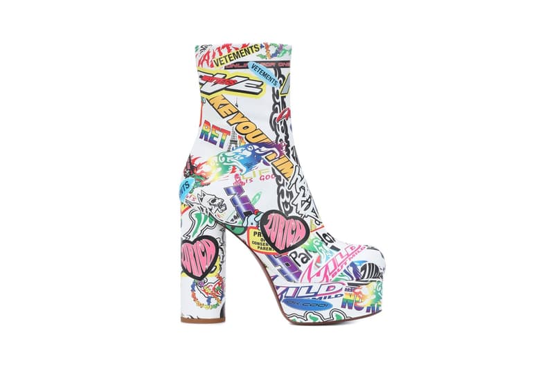 Vetements Print Leather Ankle Boots White