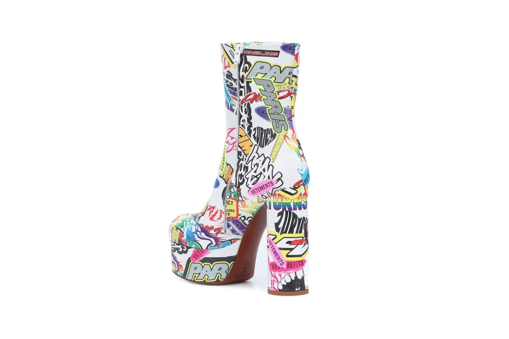 Vetements Print Leather Ankle Boots White