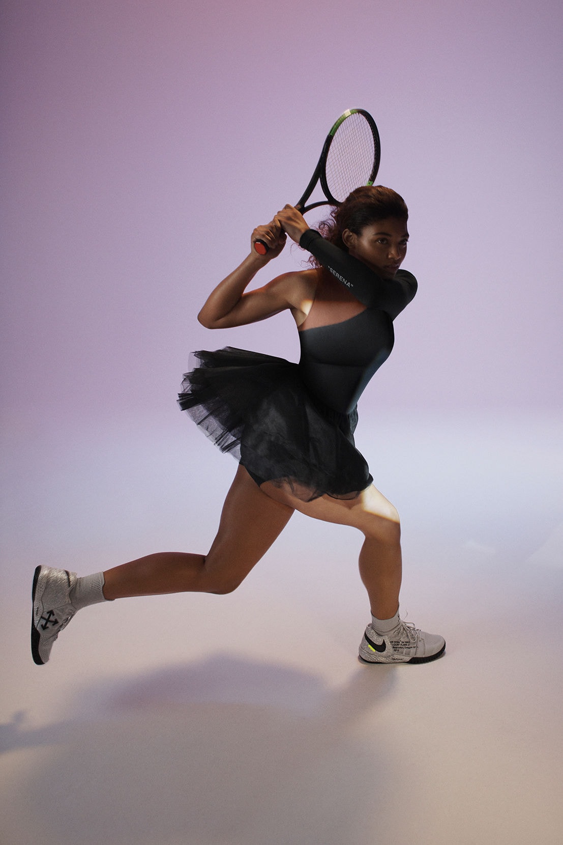Virgil Abloh Serena Williams Off-White Nike QUEEN Collection Tulle Dress Black NikeCourt Flare 2 PE Silver