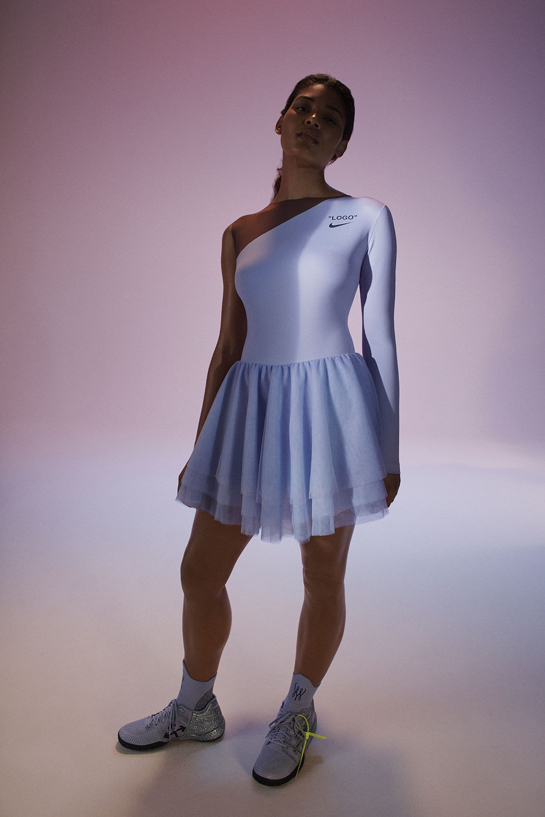 Virgil Abloh Serena Williams Off-White Nike QUEEN Collection Tulle Dress Blue NikeCourt Flare 2 PE Silver