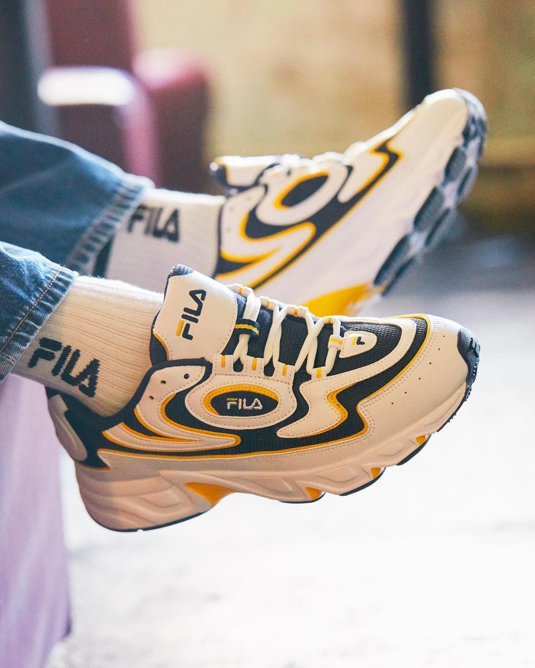FILA Debuts New Euljiro Retro Wave Dad Sneaker Shoe White Navy Yellow