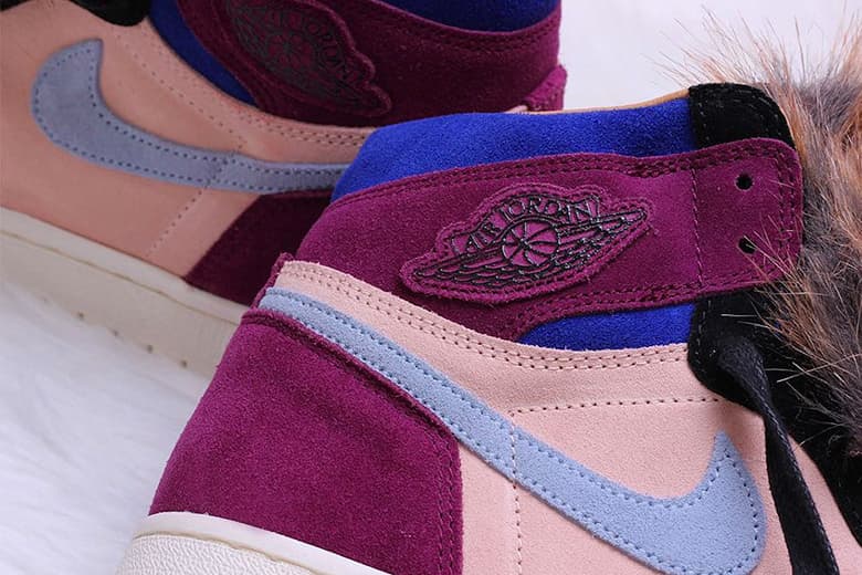 aleali may air jordan 1 collaboration suede faux fur red blue burgundy