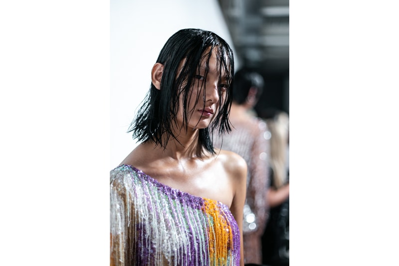 Ashish London Fashion Week Backstage Spring Summer 2019 SS19 Off Shoulder Top Clear Orange Purple