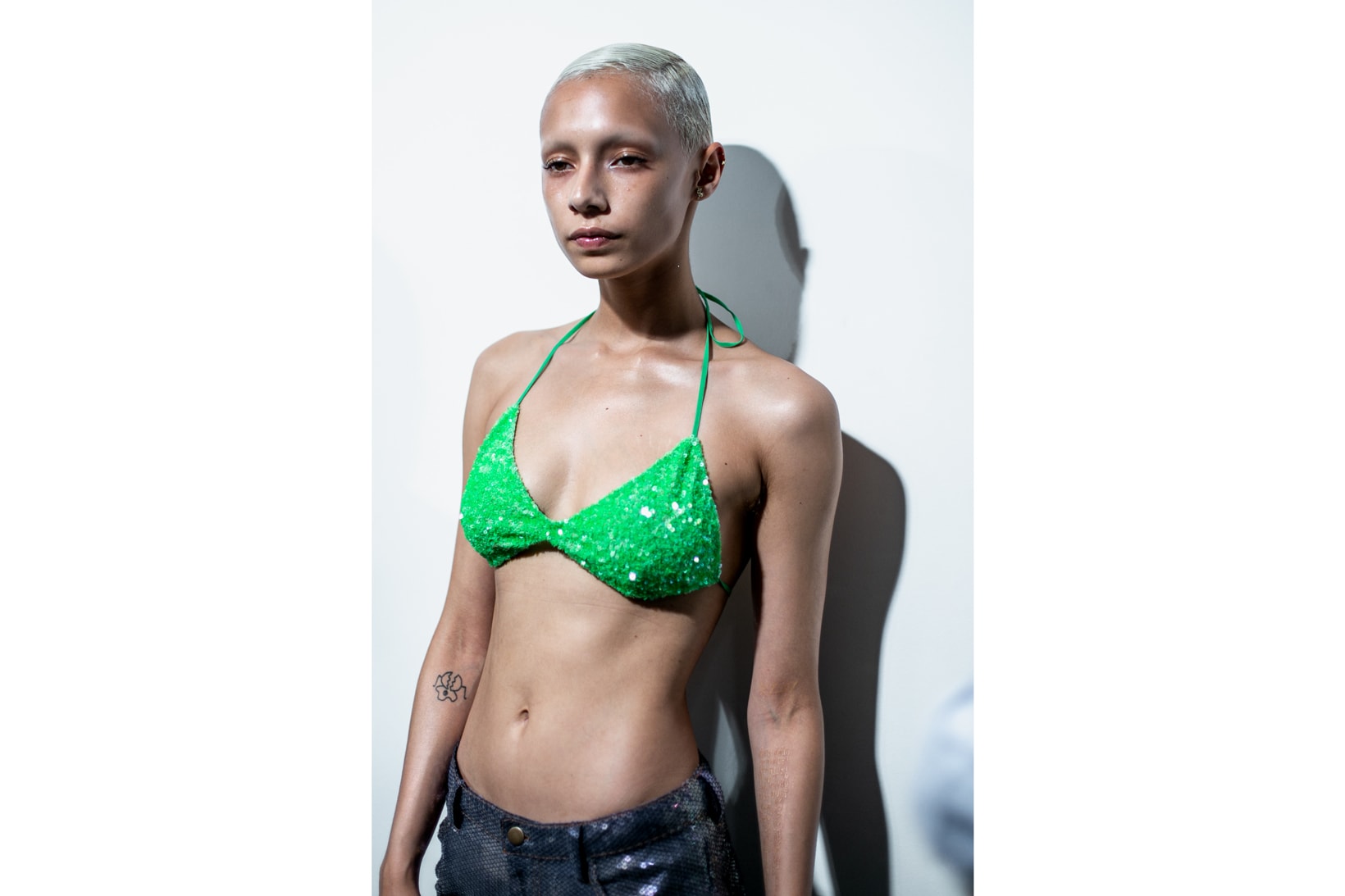 Ashish London Fashion Week Backstage Spring Summer 2019 SS19 Bikini Top Green