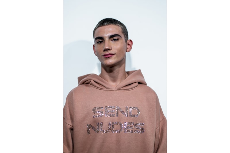 Ashish London Fashion Week Backstage Spring Summer 2019 SS19 Send Nudes Hoodie Tan