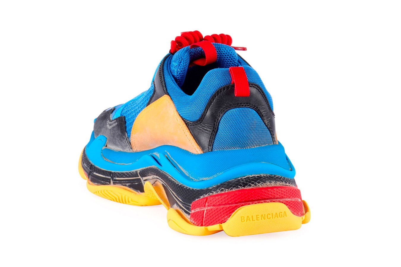 Balenciaga Triple S Blue Yellow Red Laces Chunky Sneaker Footwear Shoe