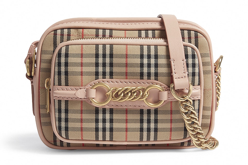 Burberry Heritage Check Plaid Pink Leather Camera Bag