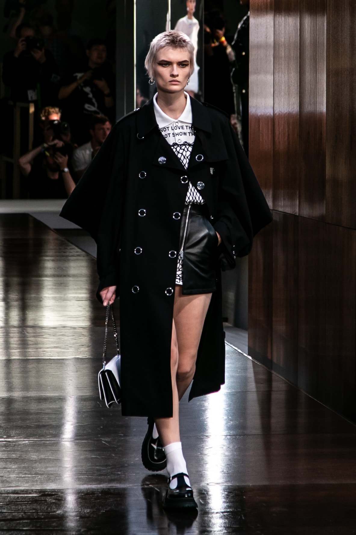 Riccardo Tisci Burberry Debut Runway Show SS19 black goth mary jane leather skirt