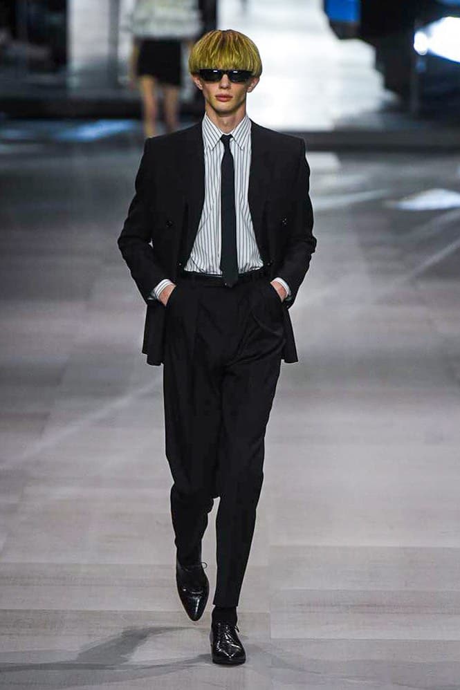 Celine Hedi Slimane Spring Summer 2019 Paris Fashion Week Show Collection Suit Tie Black Shirt White