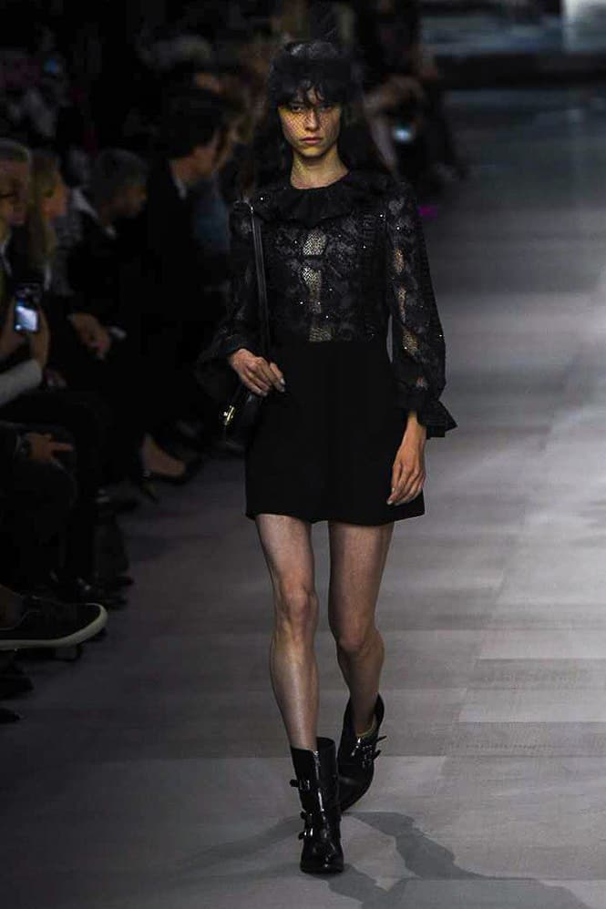 Celine Hedi Slimane Spring Summer 2019 Paris Fashion Week Show Collection Top Skirt Black