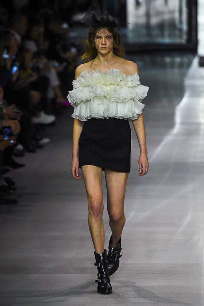 Celine Hedi Slimane Spring Summer 2019 Paris Fashion Week Show Collection Top White Skirt Shoes Black