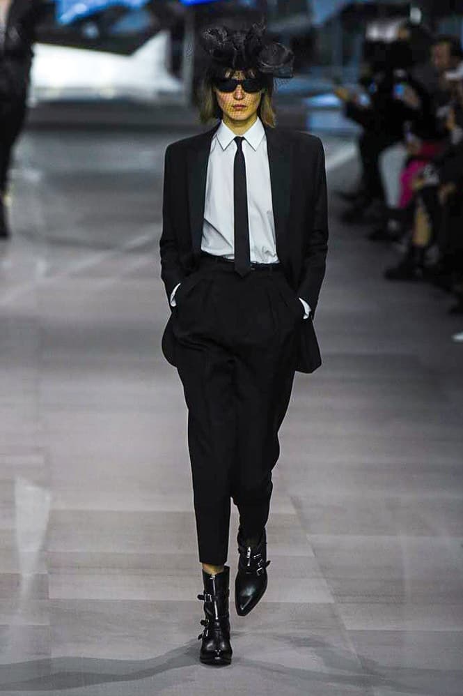 Celine Hedi Slimane Spring Summer 2019 Paris Fashion Week Show Collection Suit Tie Black Shirt White