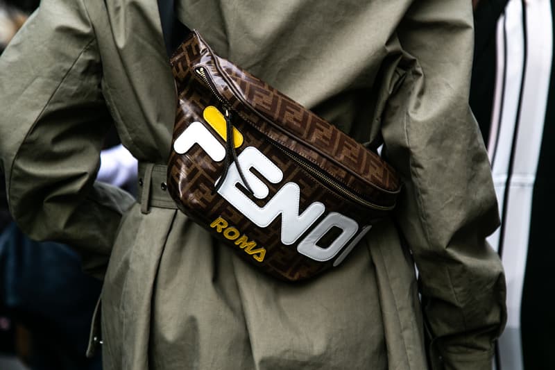 London Fashion Week Street Style Trend Logomania Fendi Fanny Pack Fila Logo