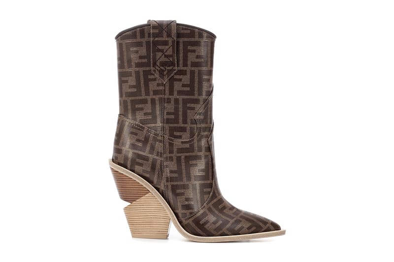 Fendi FF Logo Printed Cowboy Boots Brown