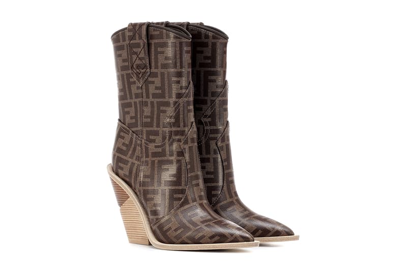 Fendi FF Logo Printed Cowboy Boots Brown