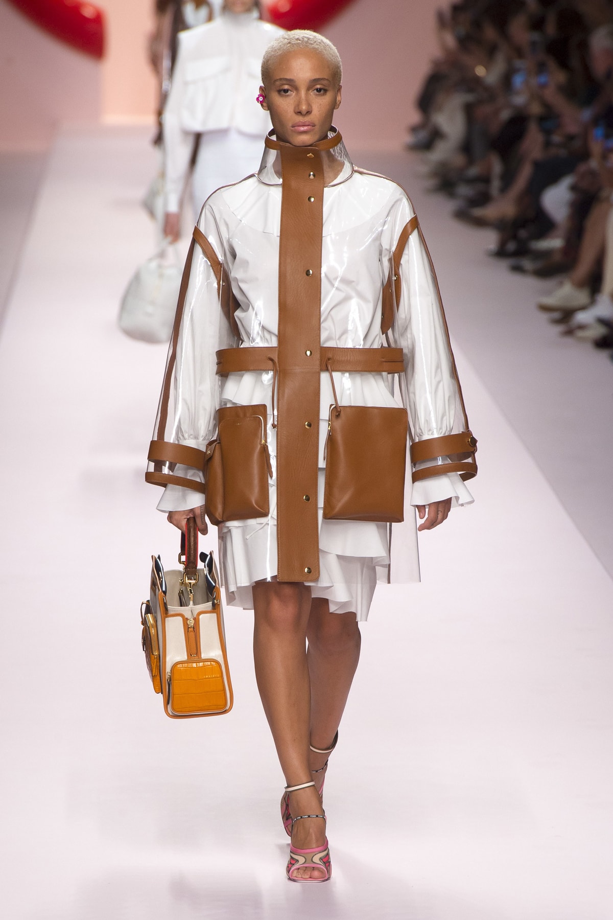 Fendi Karl Lagerfeld Spring Summer 2019 Milan Fashion Week Show Collection Adwoa Aboah Jacket White Brown
