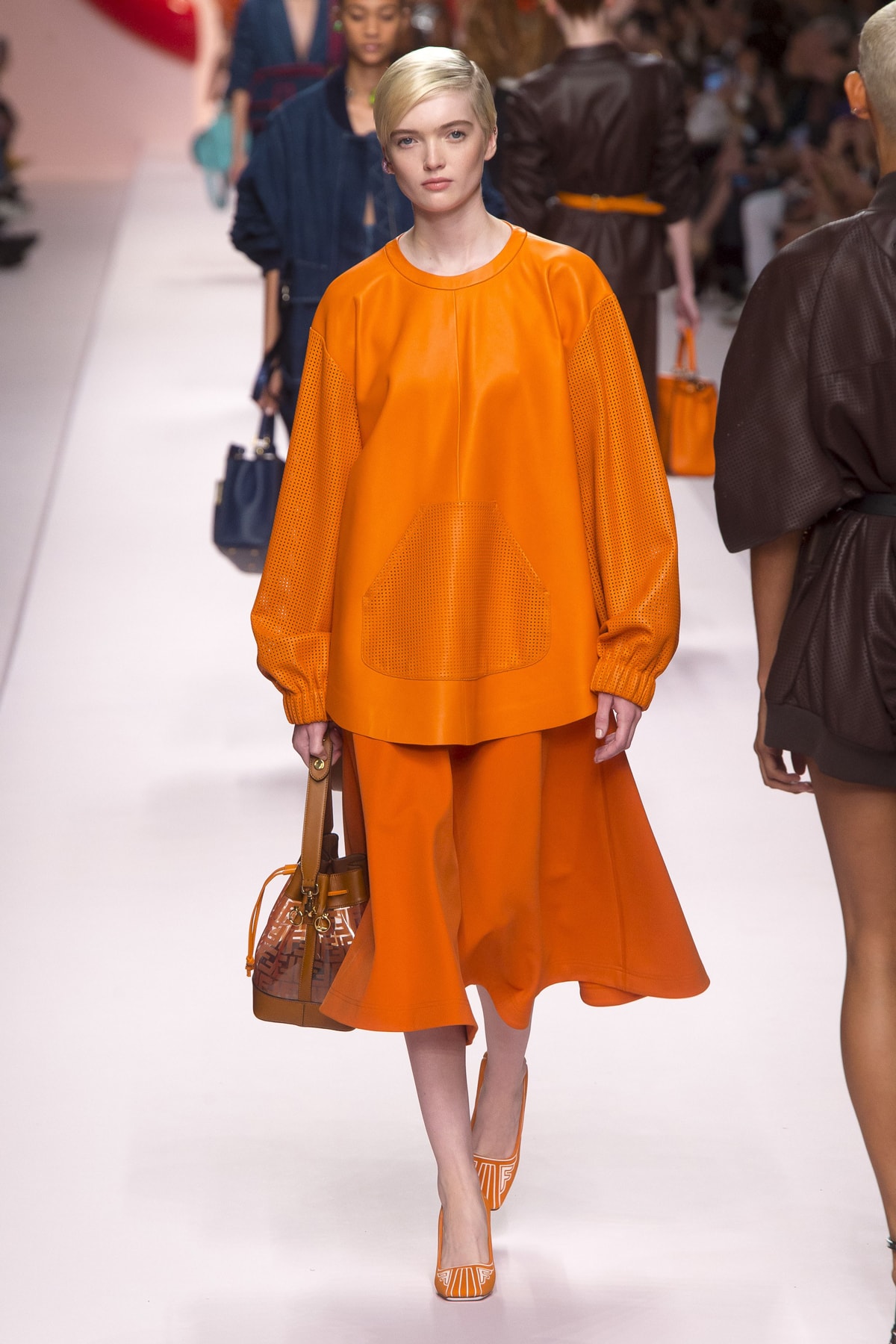 Fendi Karl Lagerfeld Spring Summer 2019 Milan Fashion Week Show Collection Top Skirt Orange