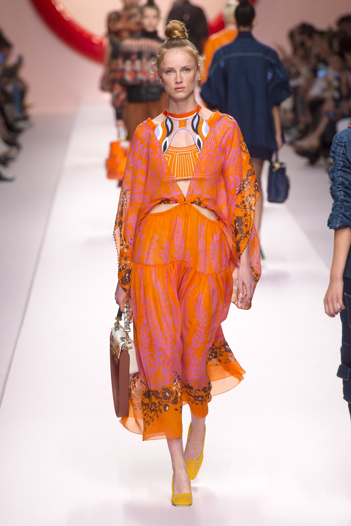 Fendi Karl Lagerfeld Spring Summer 2019 Milan Fashion Week Show Collection Dress Orange Pink