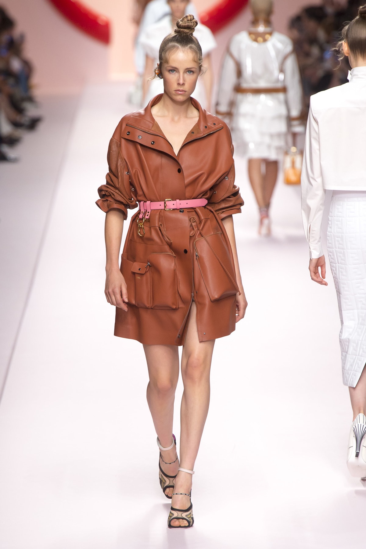 Fendi Karl Lagerfeld Spring Summer 2019 Milan Fashion Week Show Collection Jacket Shorts Brown Belt Pink
