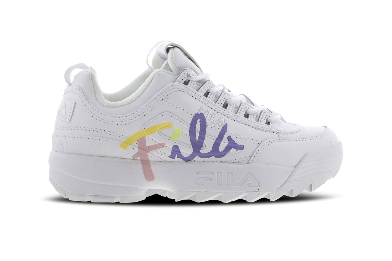 FILA Disruptor 2 Script White Pastel Logo Women's Sneakers