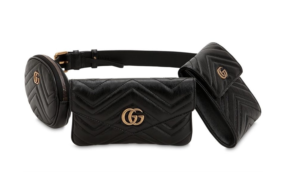 Gucci GG Marmont Black Leather Belt Bag Pack Rectangle Square Oval