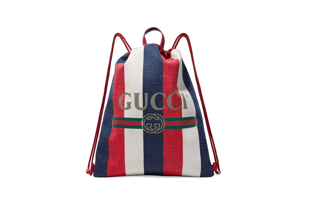 Gucci Leather Canvas Drawstring Backpack Red Blue White