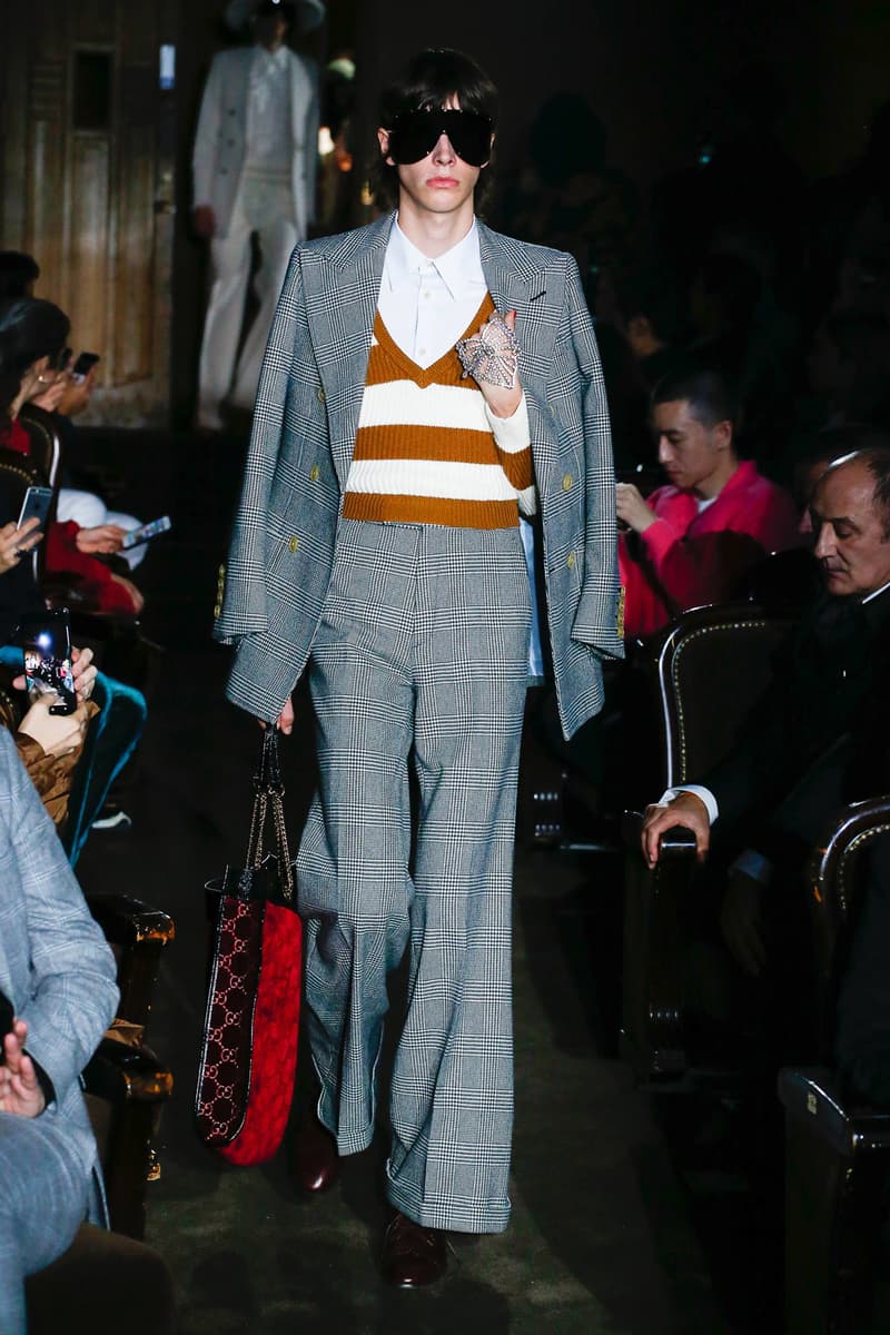 Gucci Alessandro Michelle Spring Summer 2019 Paris Fashion Week Show Collection Blazer Pants Grey Top Maroon Cream