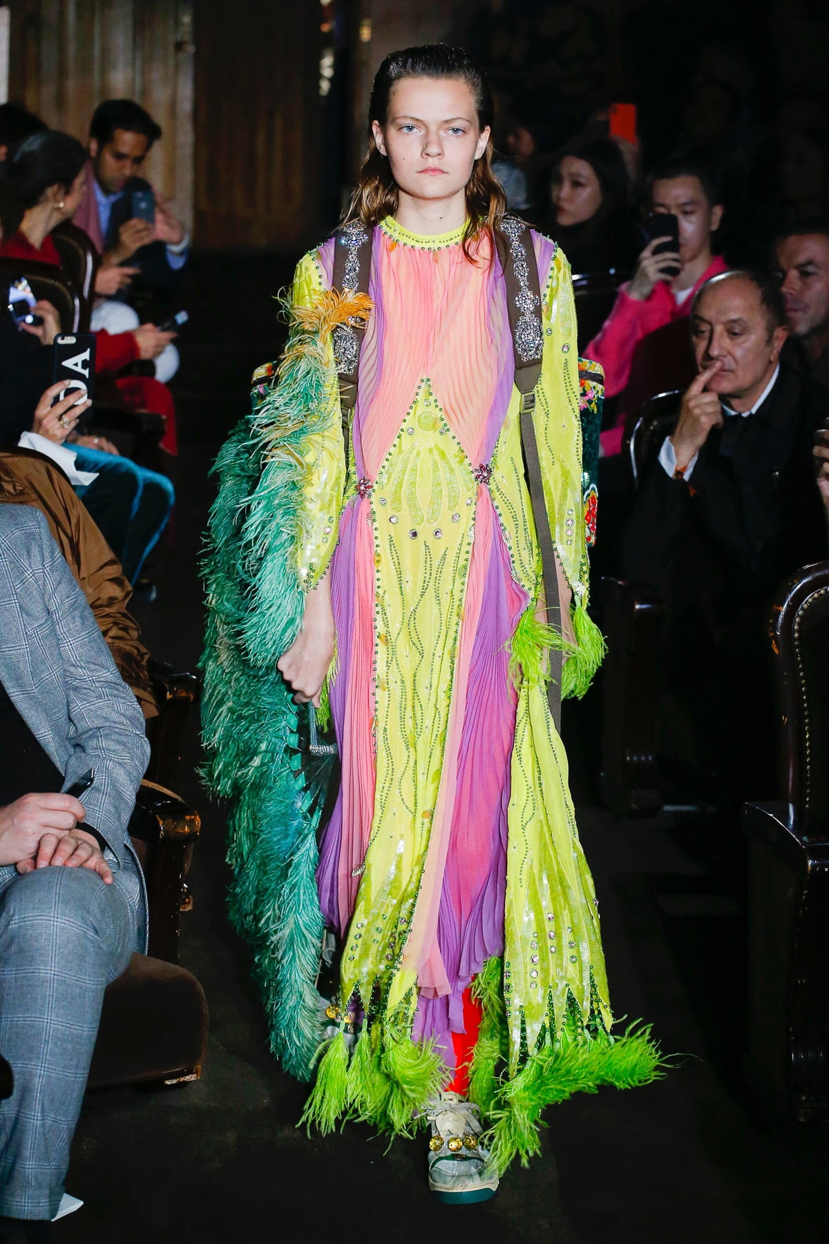 Gucci Alessandro Michelle Spring Summer 2019 Paris Fashion Week Show Collection Dress Green Pink