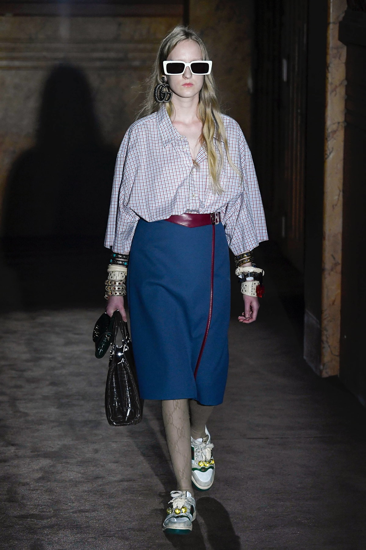 Gucci Alessandro Michelle Spring Summer 2019 Paris Fashion Week Show Collection Top White Skirt Navy