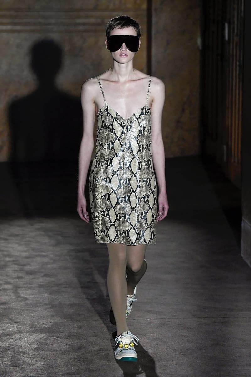 Gucci Alessandro Michelle Spring Summer 2019 Paris Fashion Week Show Collection Snakeskin Slip Dress Cream Black