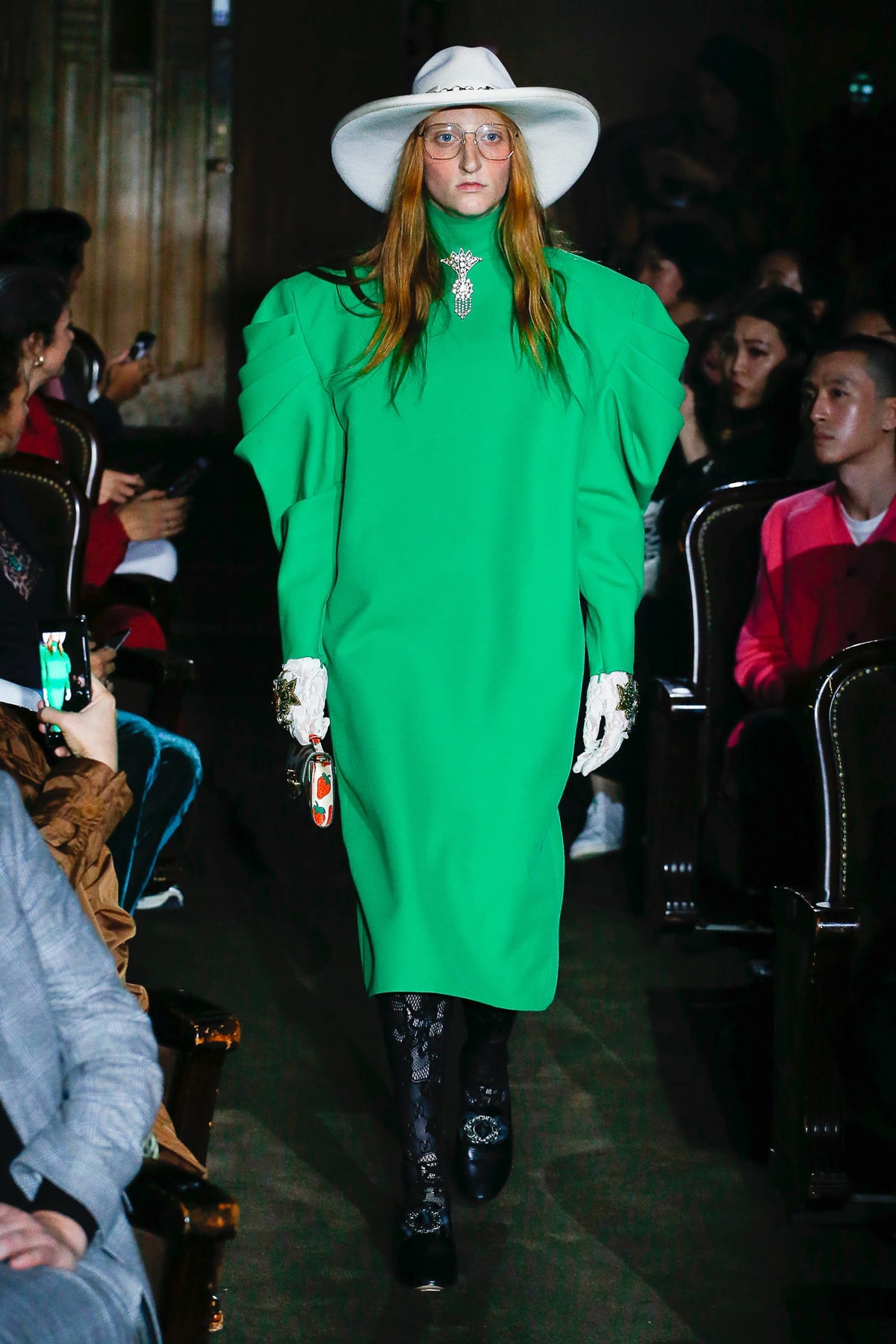 Gucci Alessandro Michelle Spring Summer 2019 Paris Fashion Week Show Collection Dress Green Hat White