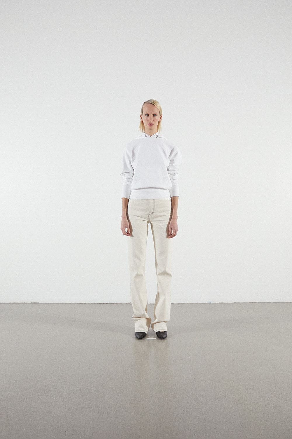 Helmut Lang Jeans Under Construction Capsule Lookbook Hoodie White Denim Cream