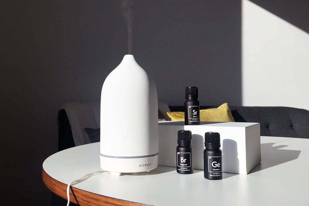 vitruvi Essential Oils Stone Diffuser Natural Light Lifestyle Living Room Home