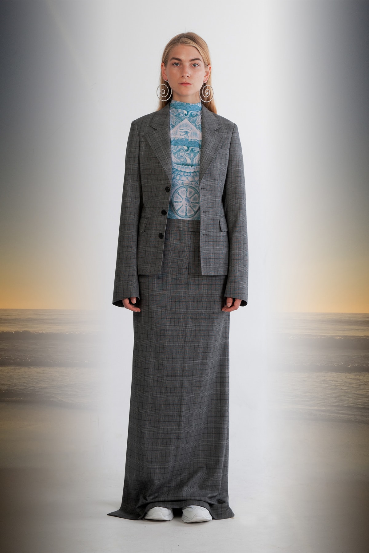 Julia Seeman Fall/Winter 2018 Collection Lookbook Blazer Skirt Grey Top Teal