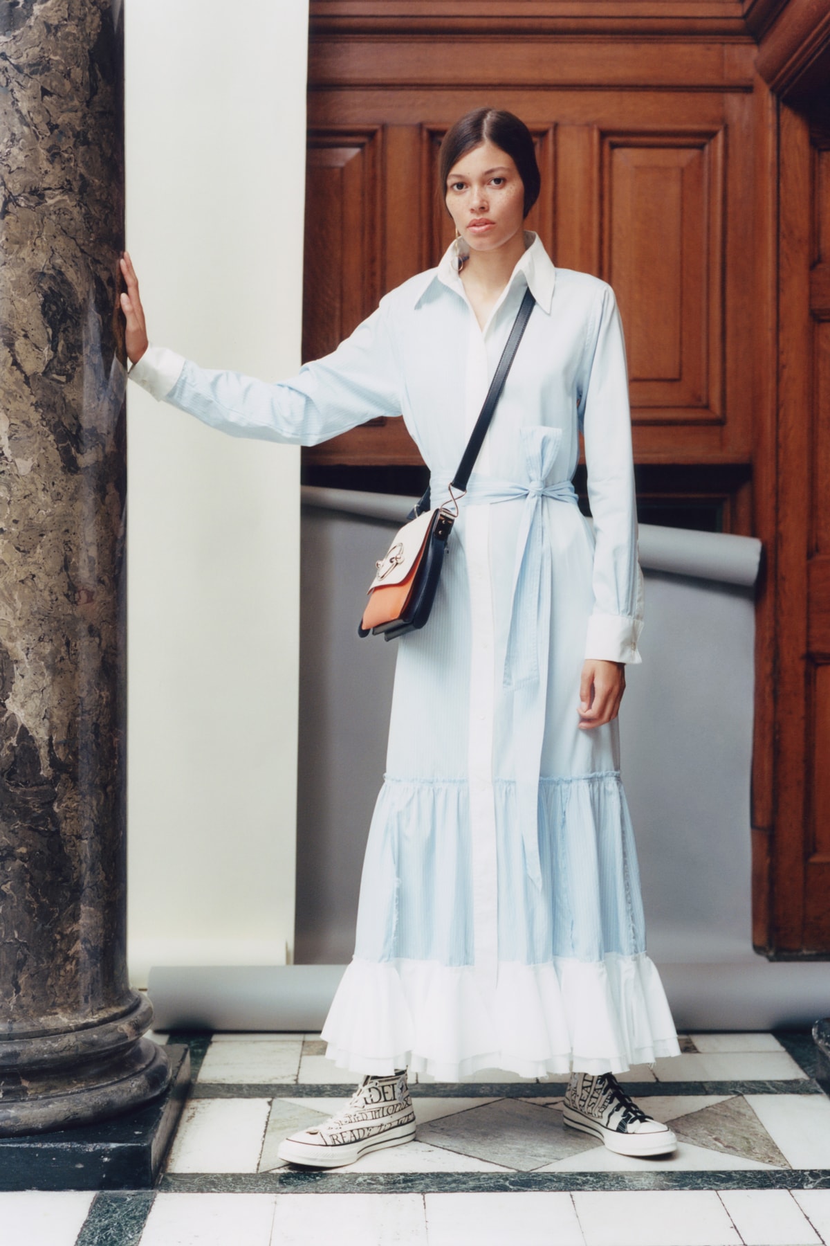 JW Anderson x Net-a-Porter Capsule Collection Dress White Blue Disc Shoulder Bag Orange Cream