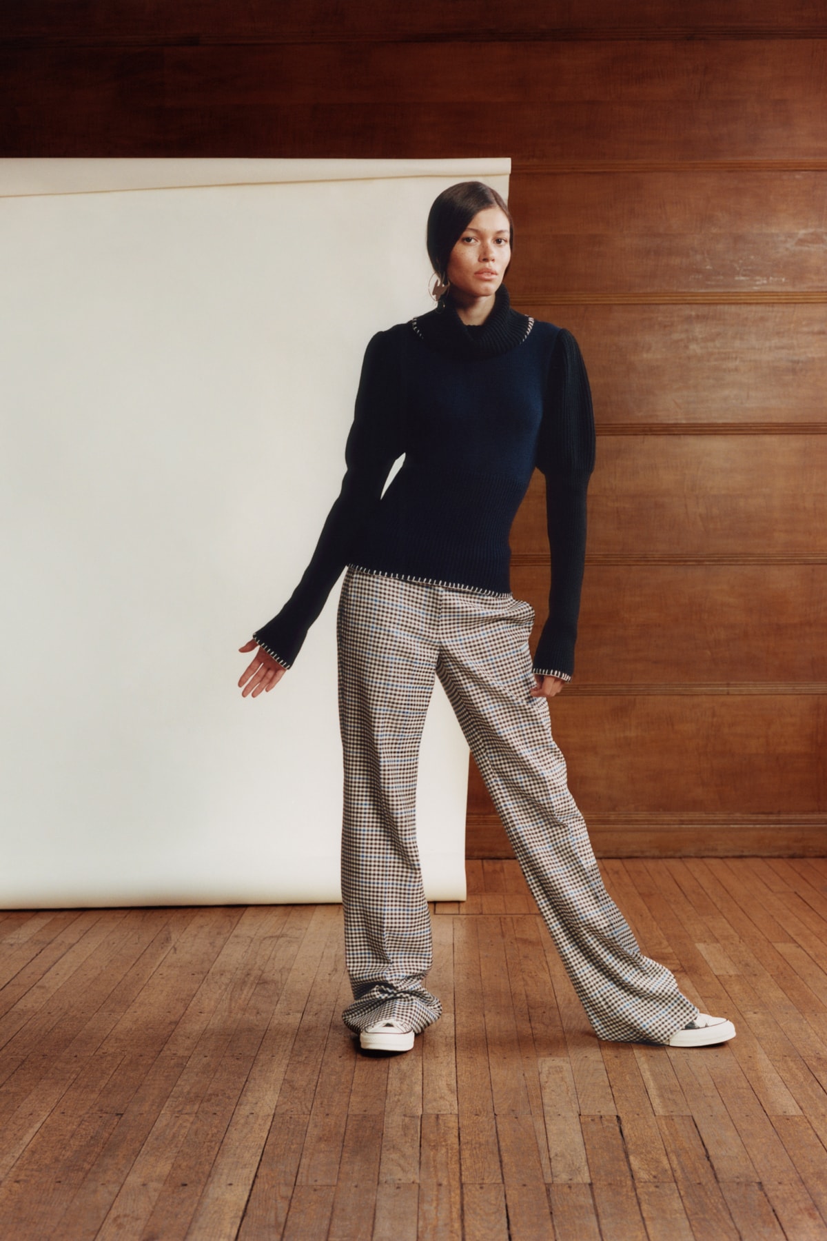 JW Anderson x Net-a-Porter Capsule Collection Sweater Black Trousers Plaid Tan Brown