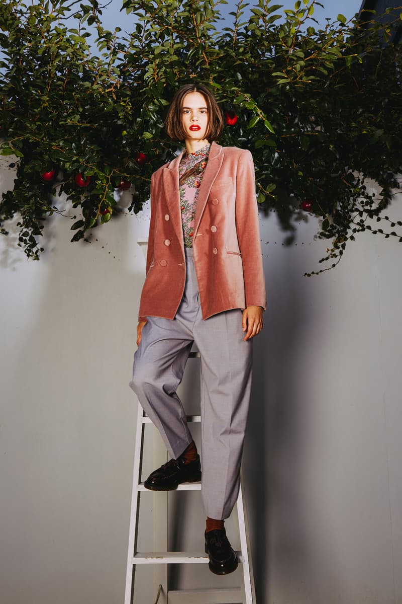 Karen Walker 2018 Spring Summer NYFW Lookbook Suede Blazer Pink Trousers Grey