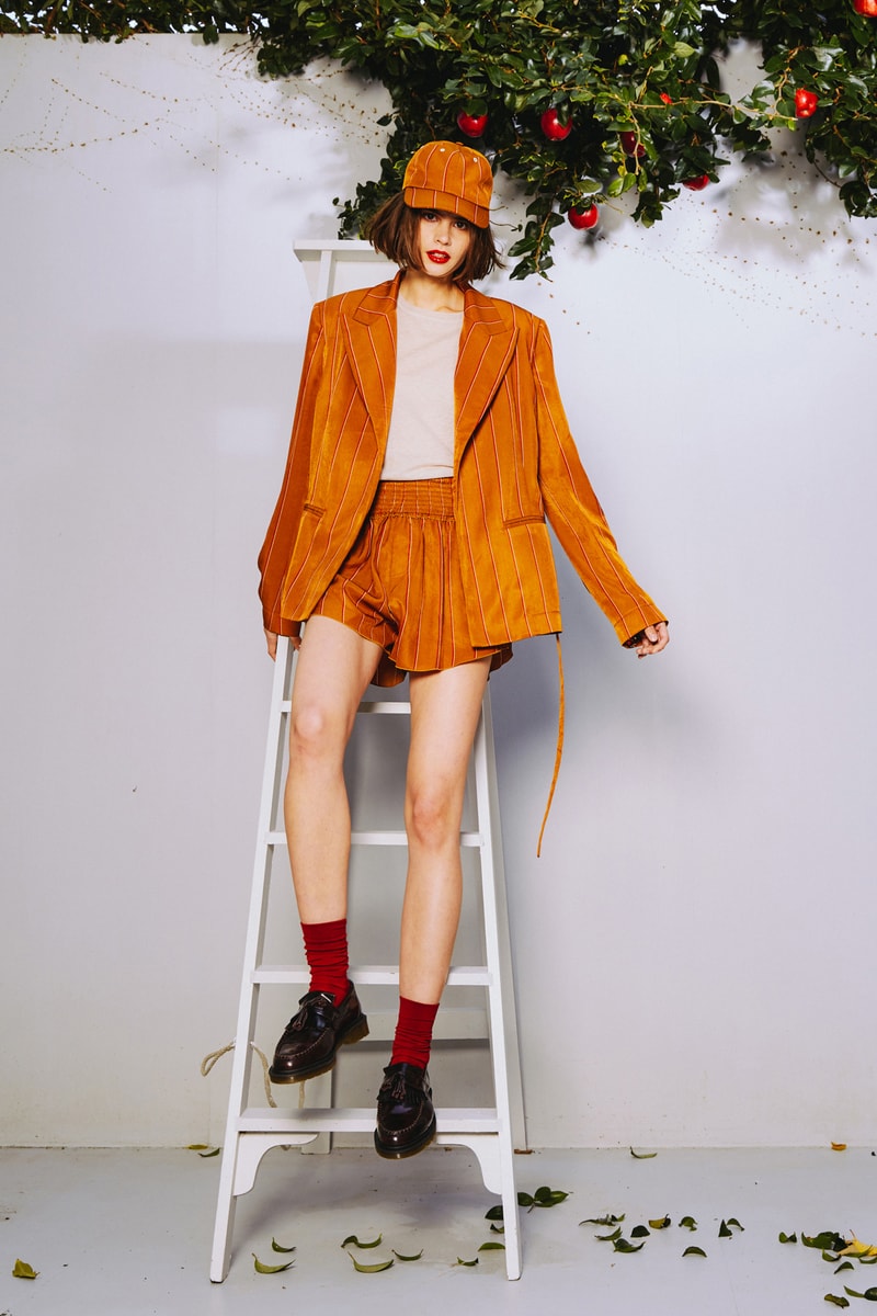 Karen Walker 2018 Spring Summer NYFW Lookbook Blazer Shorts Hat Brown Shirt Cream