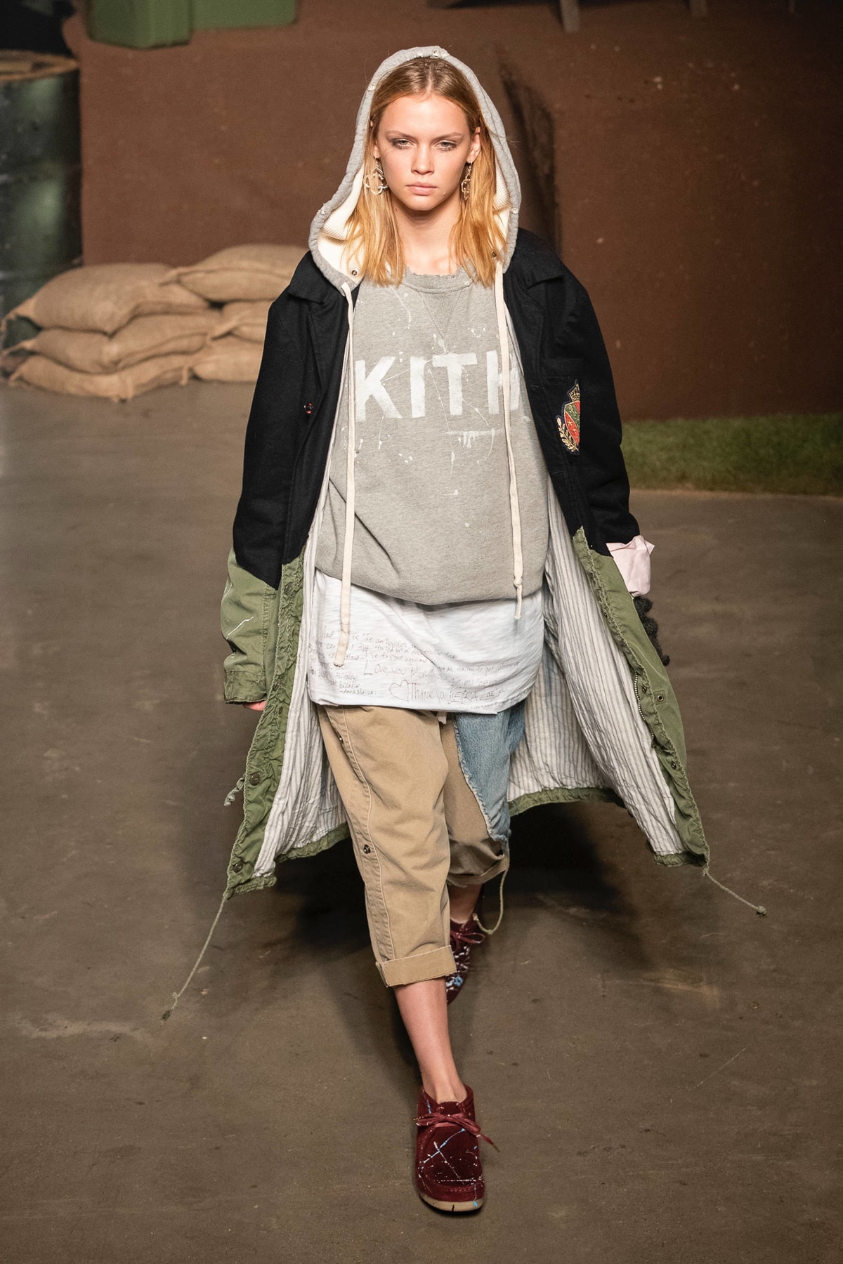 KITH 2018 Fall Winter NYFW New York Fashion Week Greg Lauren Hoodie Grey Pants Khaki Denim