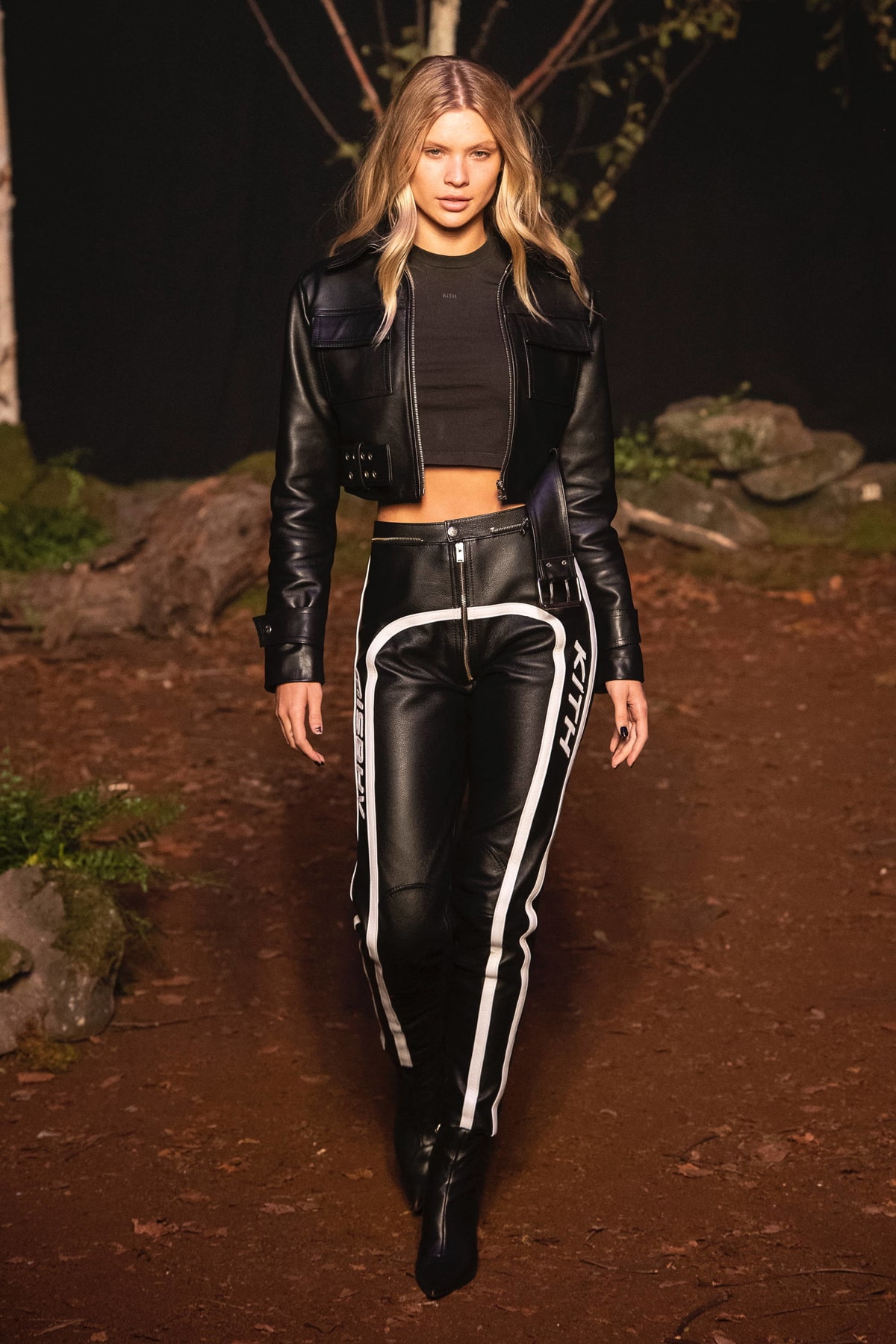 KITH 2018 Fall Winter NYFW New York Fashion Week Crop Top Leather Jacket Pants Black