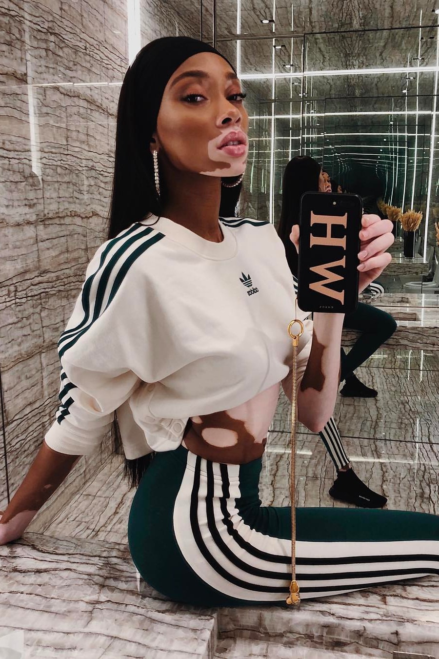 London Fashion Week Celebrity Style Winnie Harlow adidas Originals Selfie Mirror